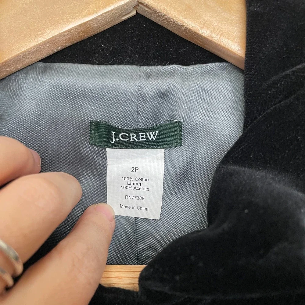 J. Crew Beautiful Velvet Vintage Style Blazer Single Breast Black 2P - Picture 4 of 10